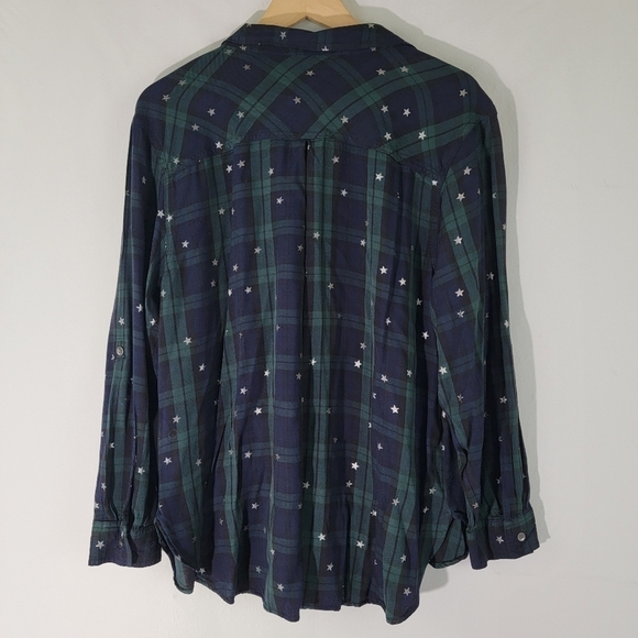 Rock & Republic Green Plaid Button Up Shirt XXL Long Sleeve Sparkle Star Print - Picture 2 of 11